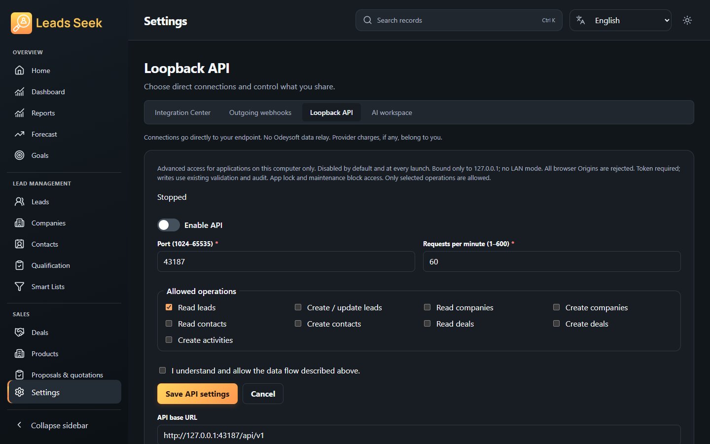 Application API · Example workspace