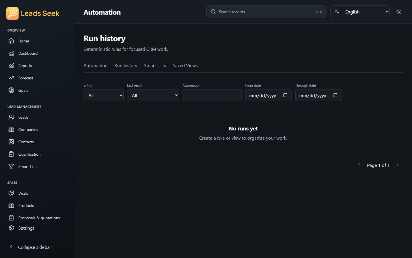 Automation history · Example workspace