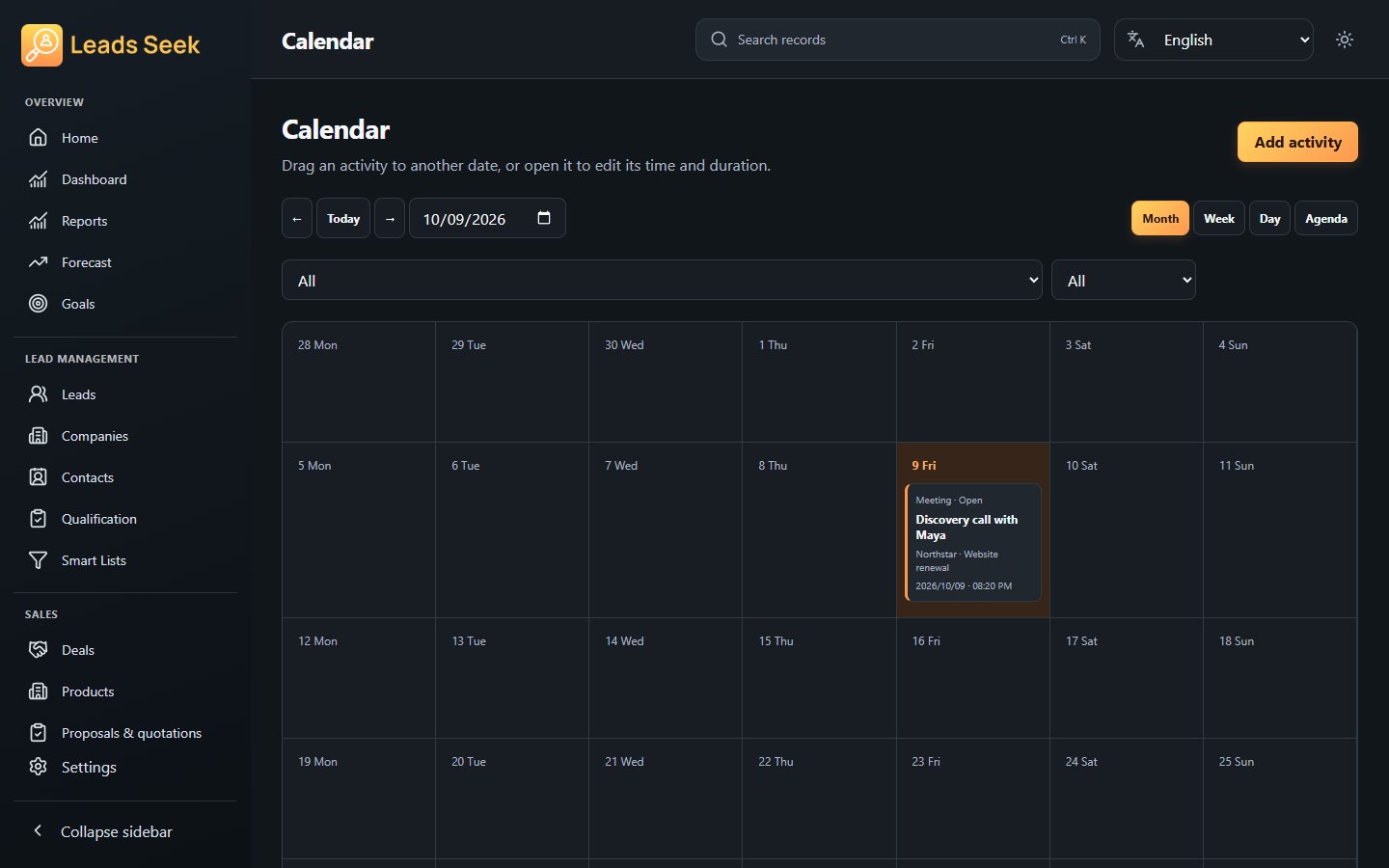 Calendar · Example workspace