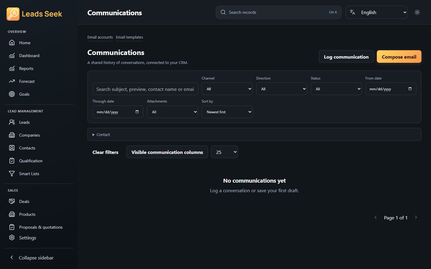Communications · Example workspace