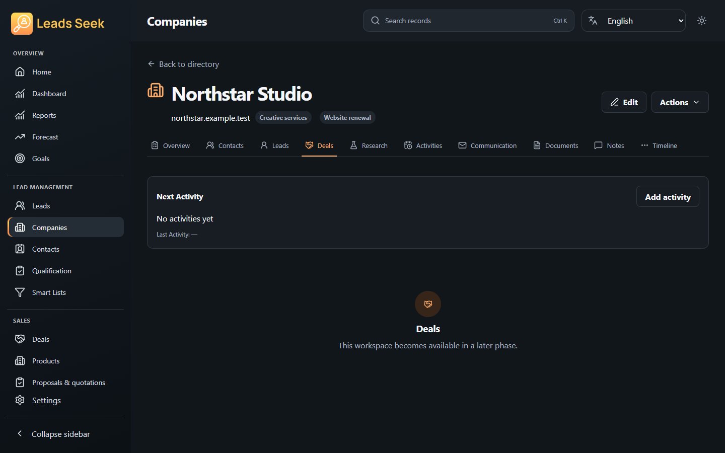 Company · Deals · Example workspace