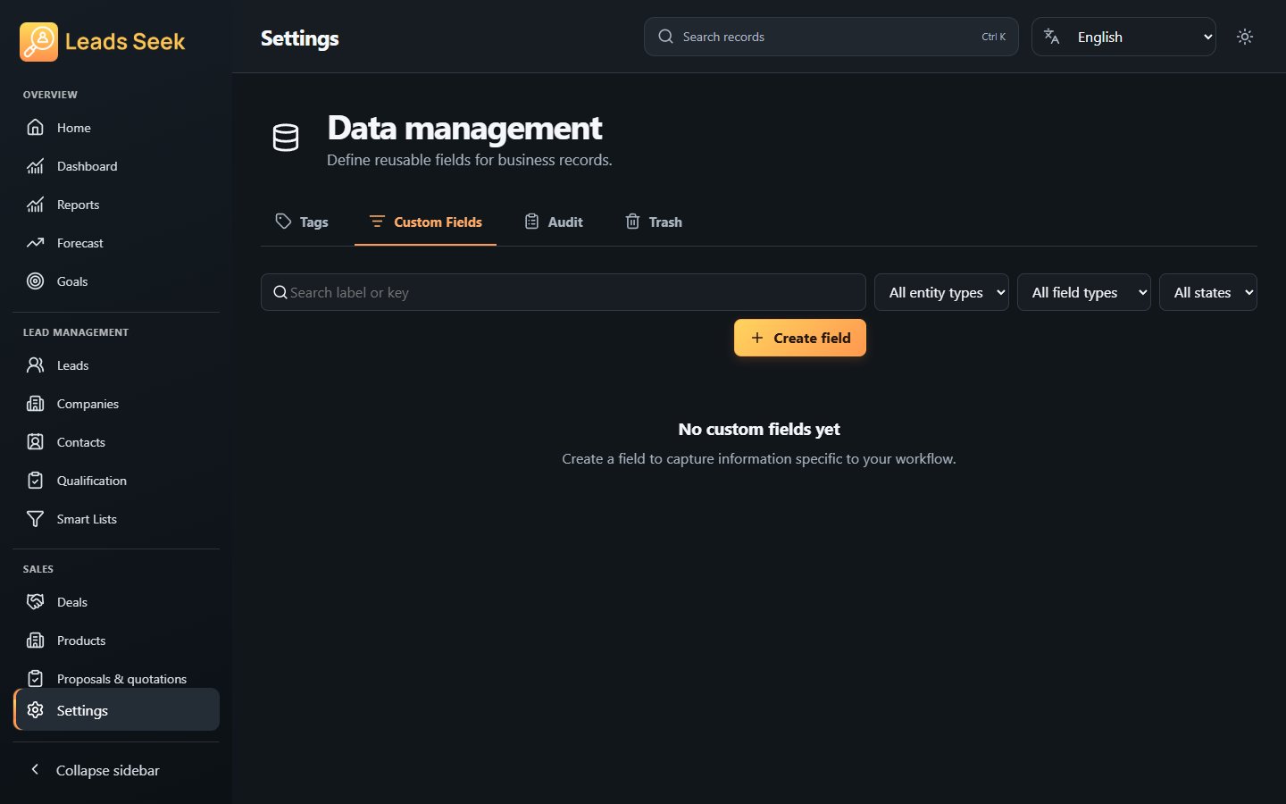 Custom fields · Example workspace