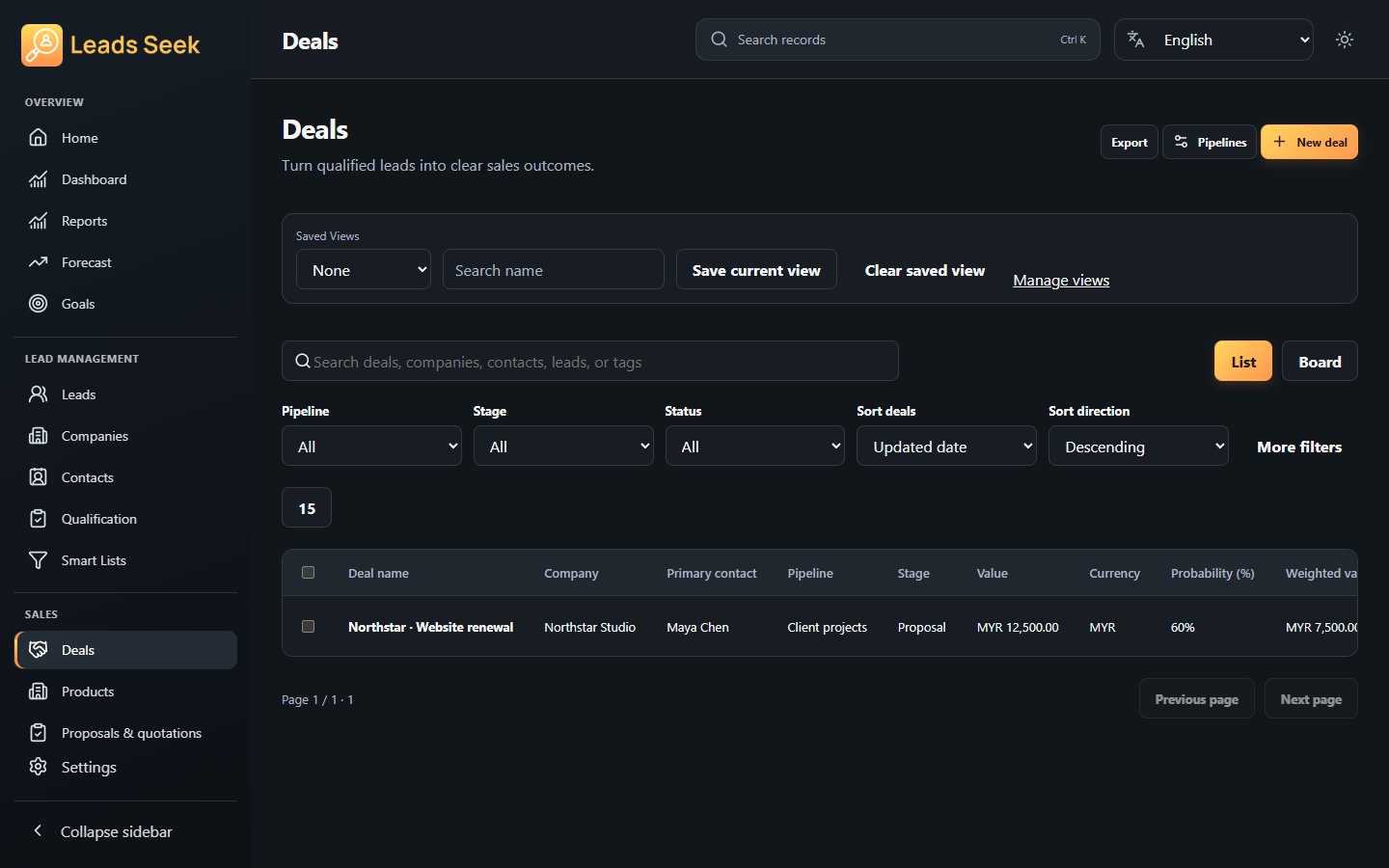Deals · Example workspace