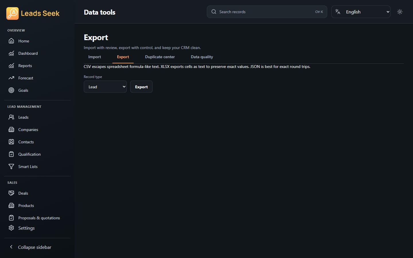 Export · Example workspace