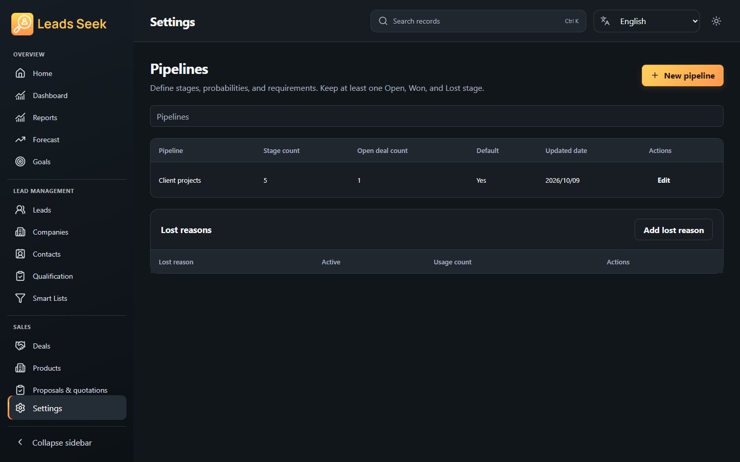 Pipelines · Example workspace