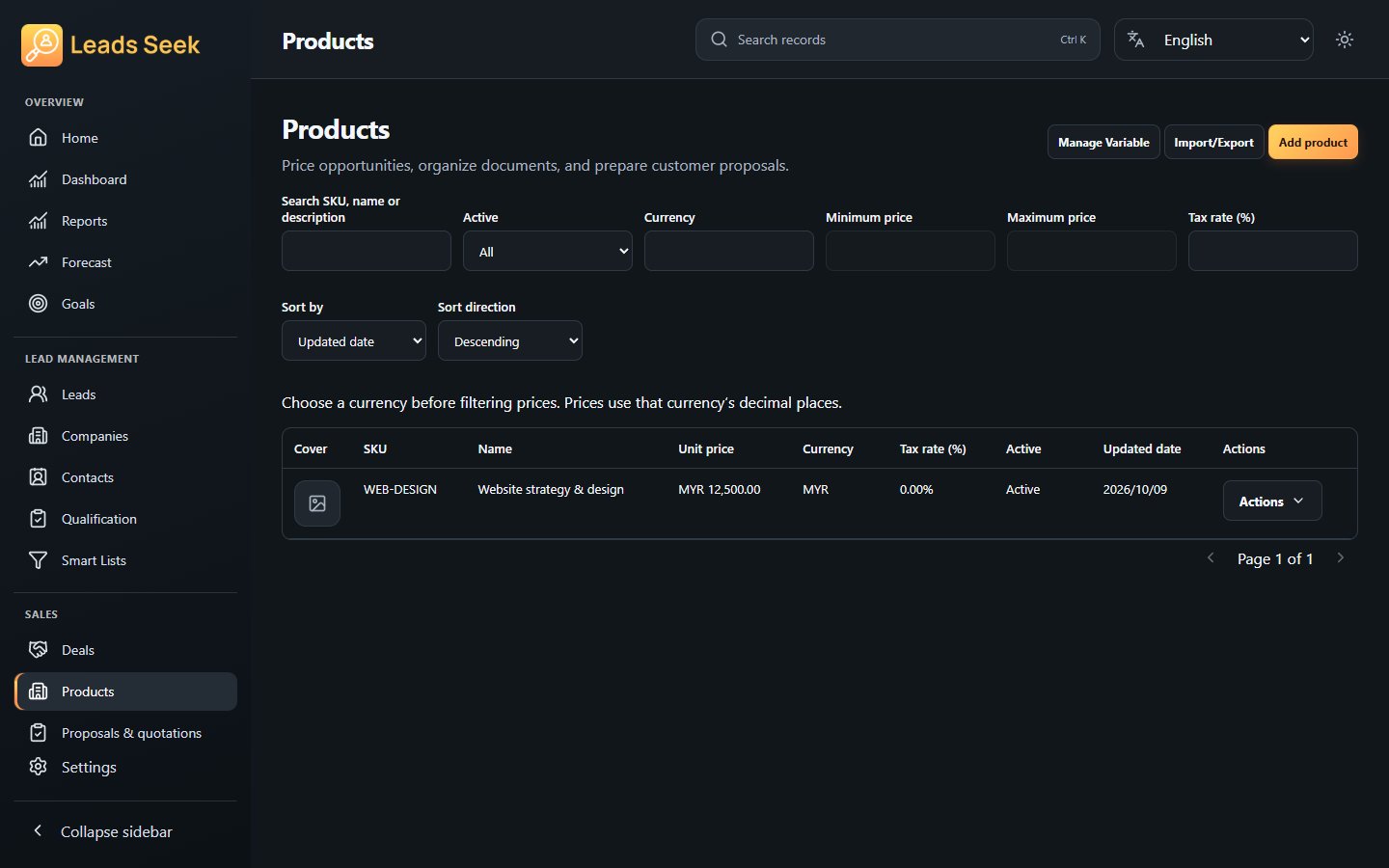 Products · Example workspace