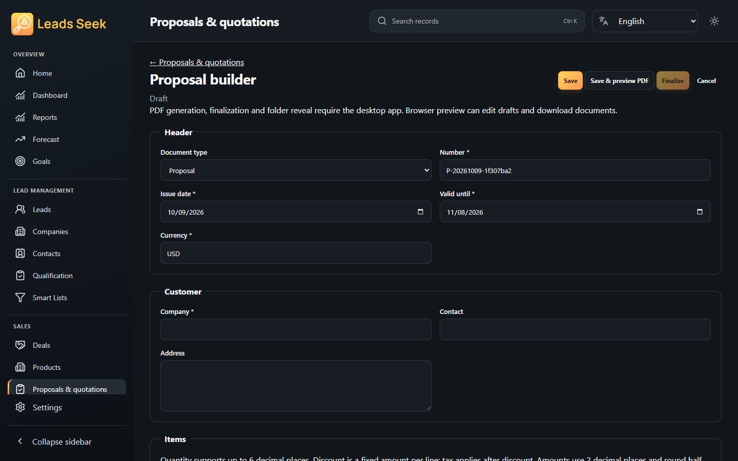 Create proposal · Example workspace