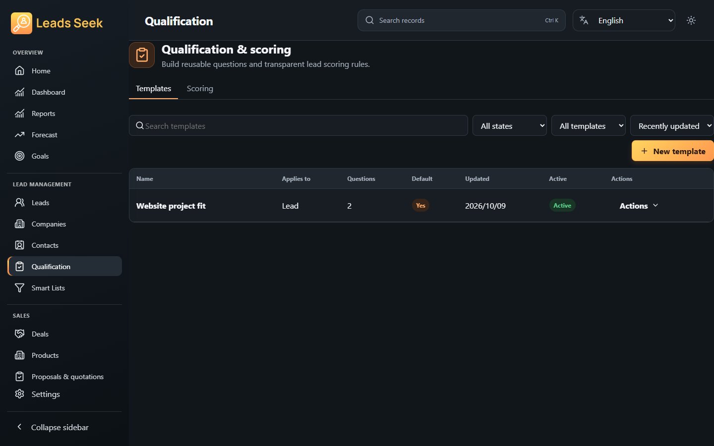 Qualification templates · Example workspace