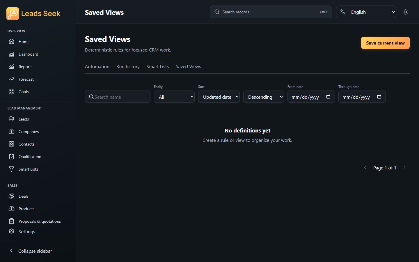 Saved views · Example workspace