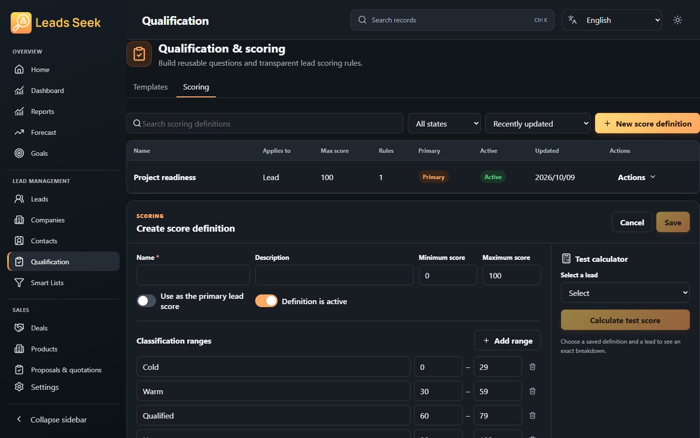 Score rule builder · Example workspace