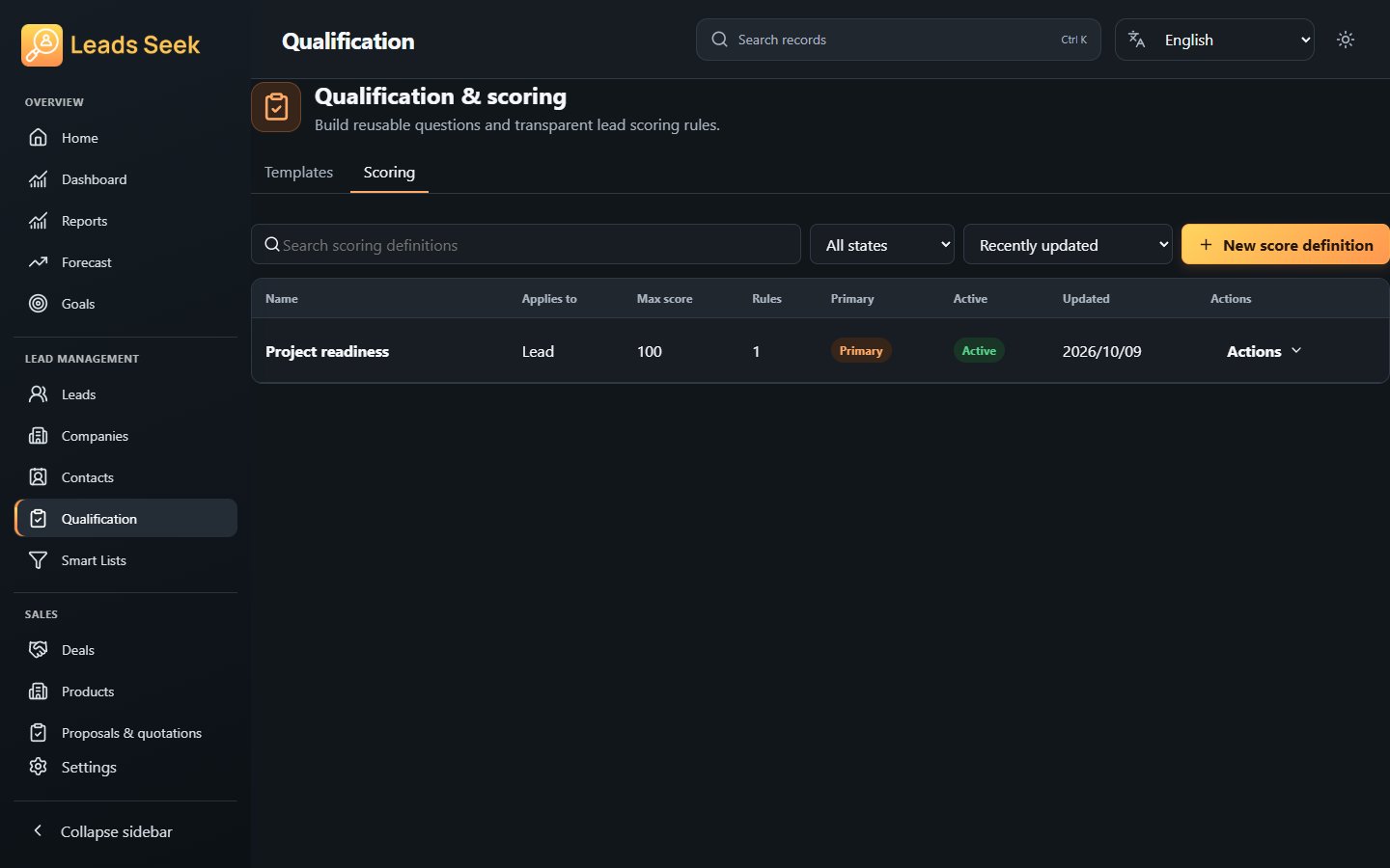 Scoring definitions · Example workspace