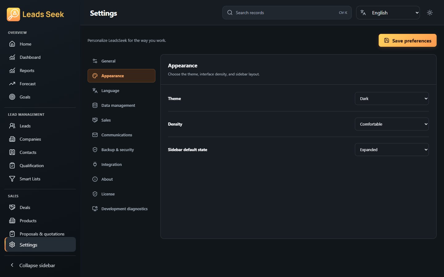 Appearance · Example workspace