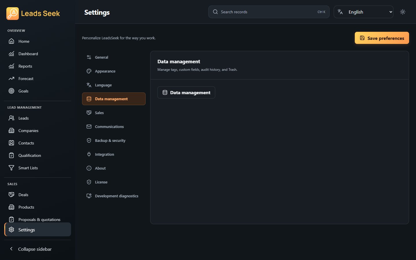 Data management shortcuts · Example workspace