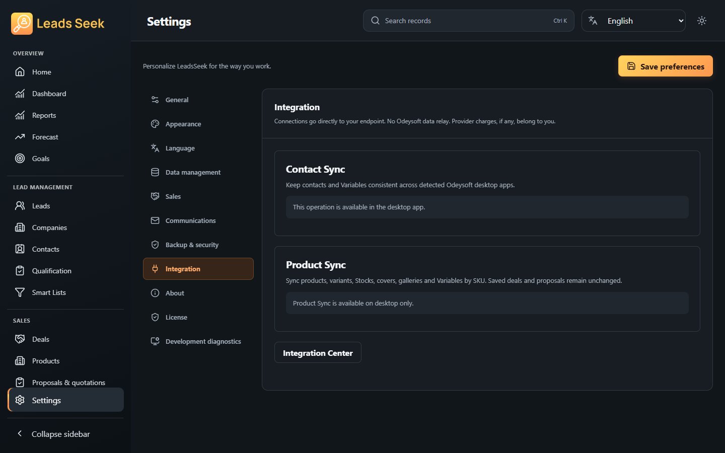 Contact & product sync · Example workspace
