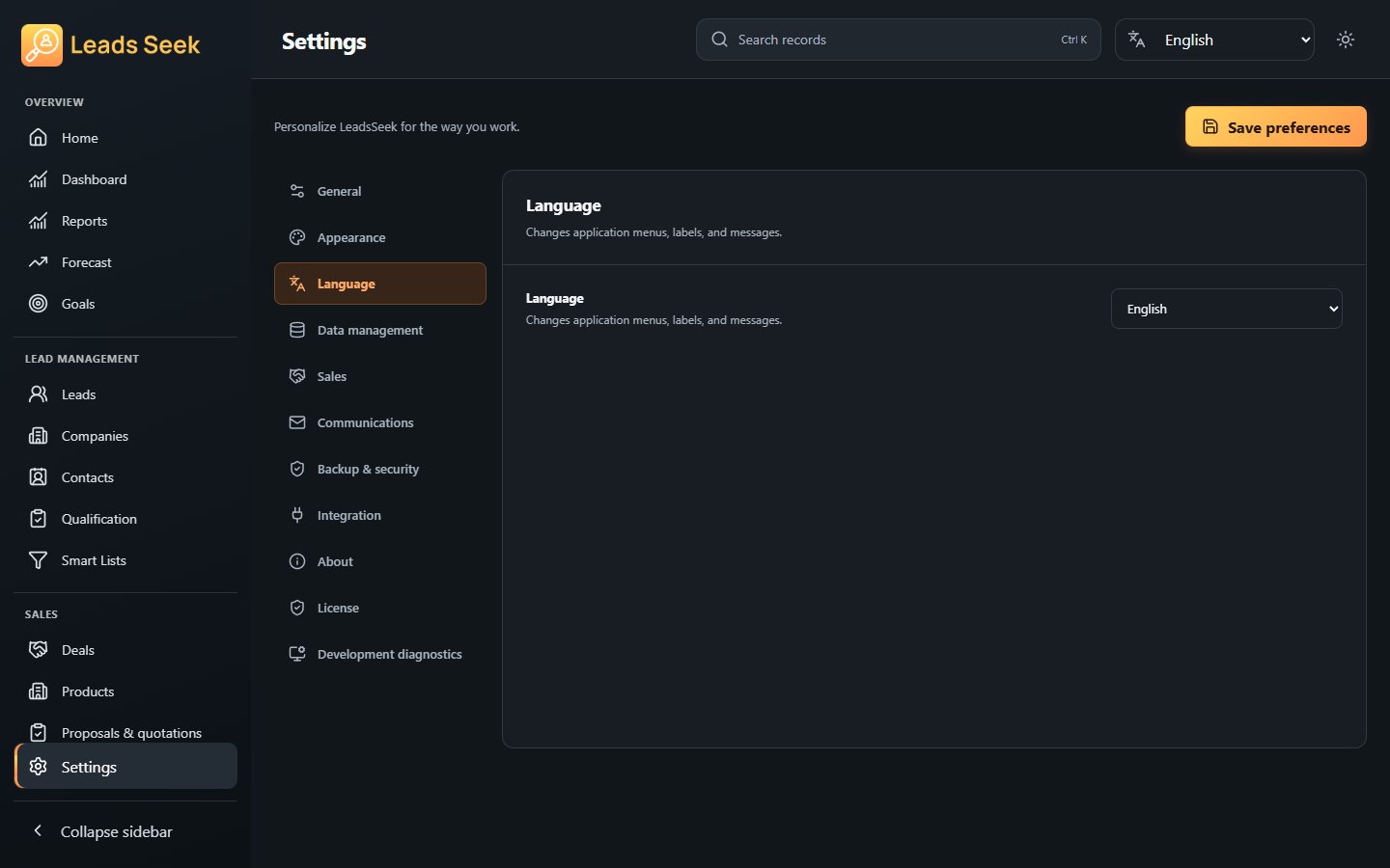 Language & formats · Example workspace