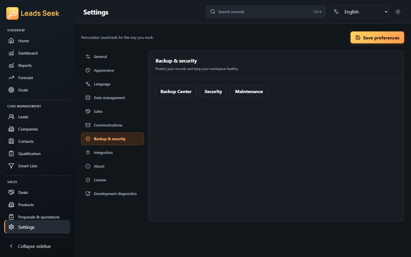Protection settings · Example workspace