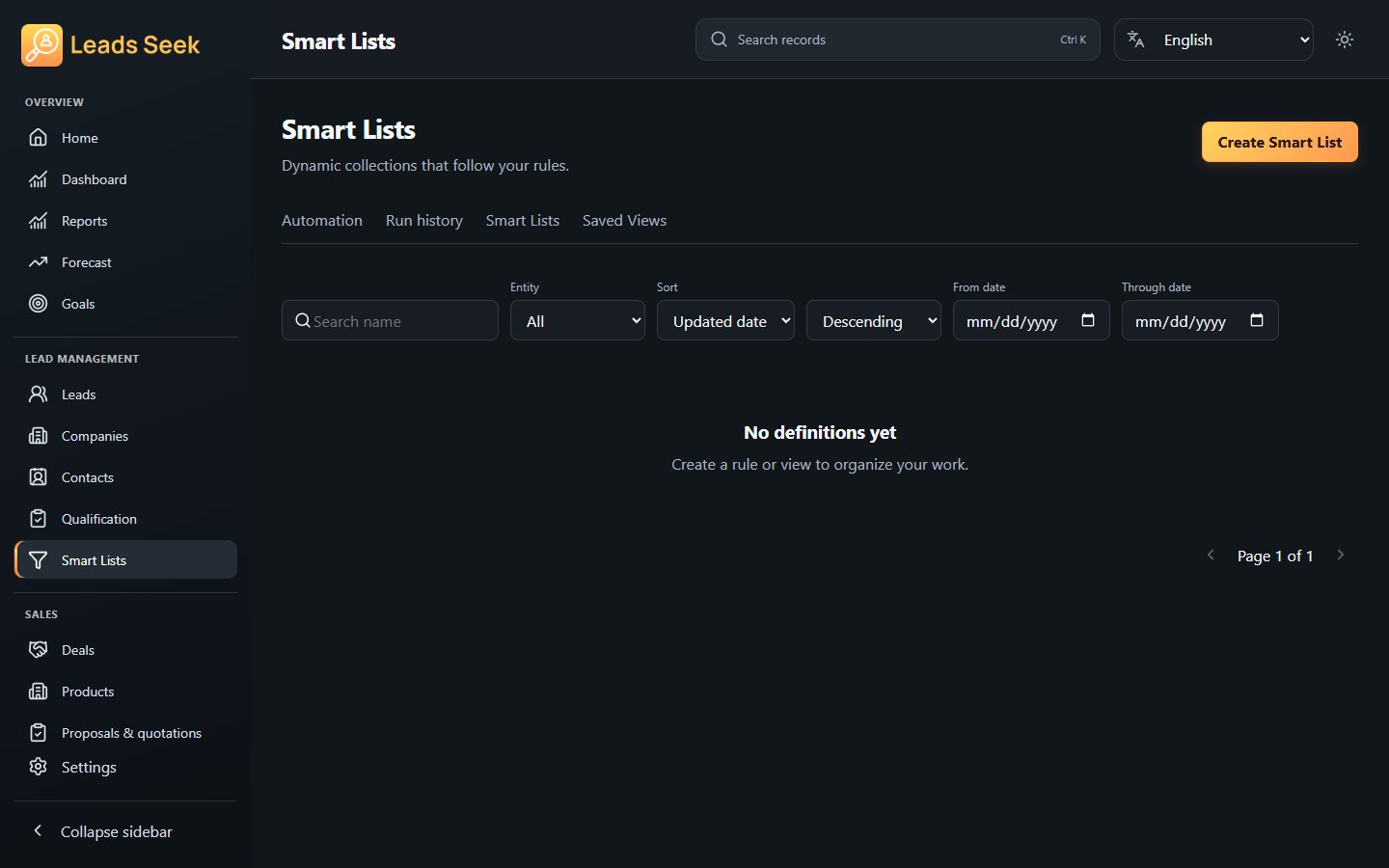Smart lists · Example workspace