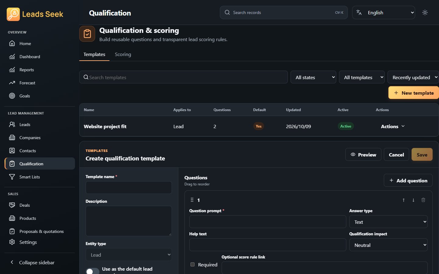 Qualification template builder · Example workspace